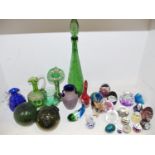 Glassware - various paperweights;19th century Bohemian ewer; Victorian bud vase; blown glass '