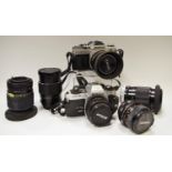 Photography equipment - Canon AT-01; Nikon FG-20; various lenses, etc,cased