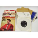 Elvis Presley - 35 vinyl 45 rpm singles in record box, including an RCA black label - King Creole,