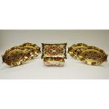 Royal Crown Derby - four 1128 trinket dishes; a rectangular 1128 trinket dish; a rectangular 2451