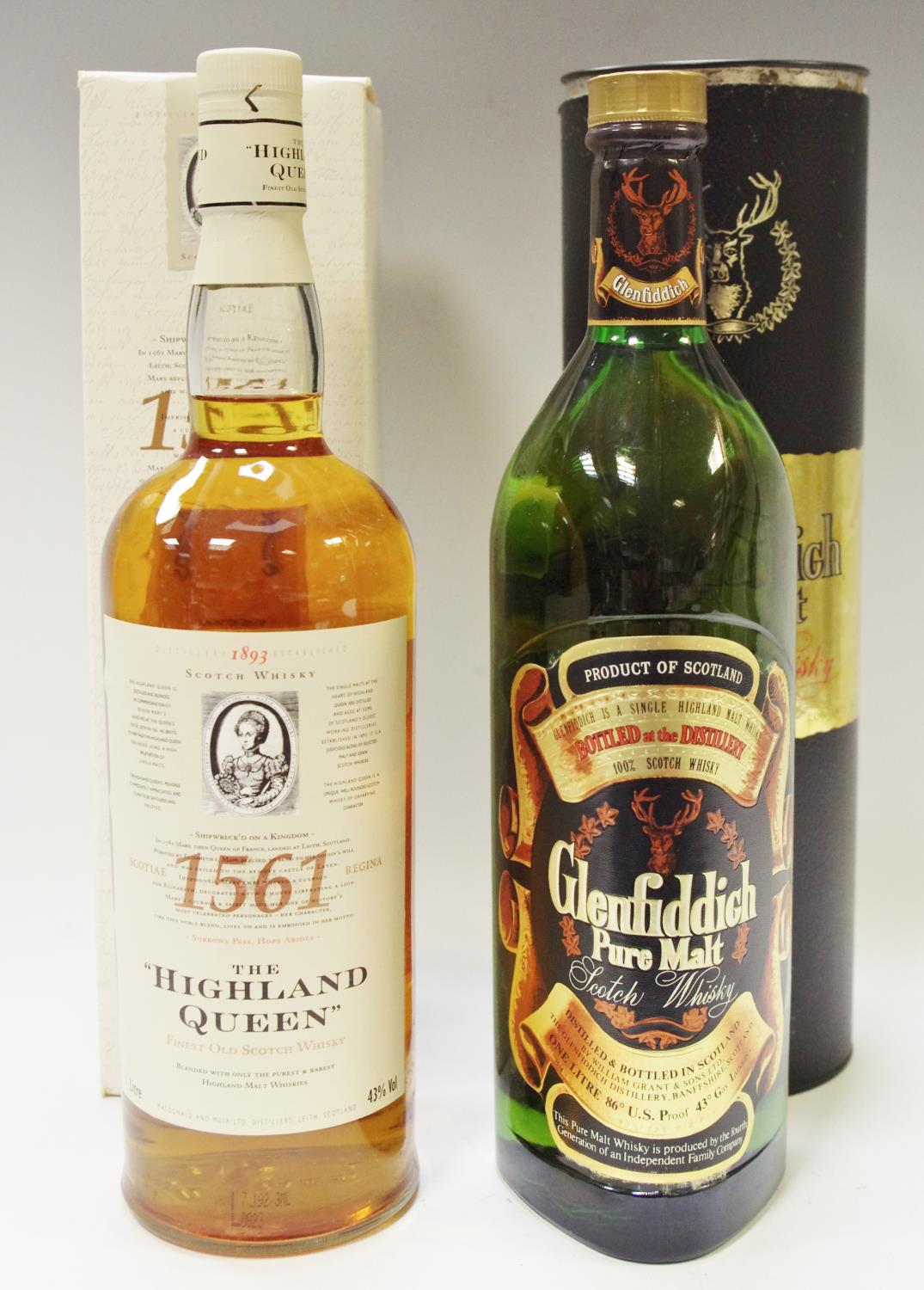 Glenfiddich Pure Malt Scotch whisky, 86% US Proof, 8 years old 100cl in carton; The Highland Queen