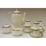 A Wedgwood Black Ulander pattern coffee set for six comprising coffee pot, creamer, sucrier,