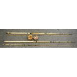 Fishing Rods - two split cane rods with two late 19th/early 20th wooden reels including a T. Bargh