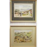 Vera Waddington, pair, Huddersfield Moor Cottages and outbuildings, signed, watercolour, 26cm x 36cm