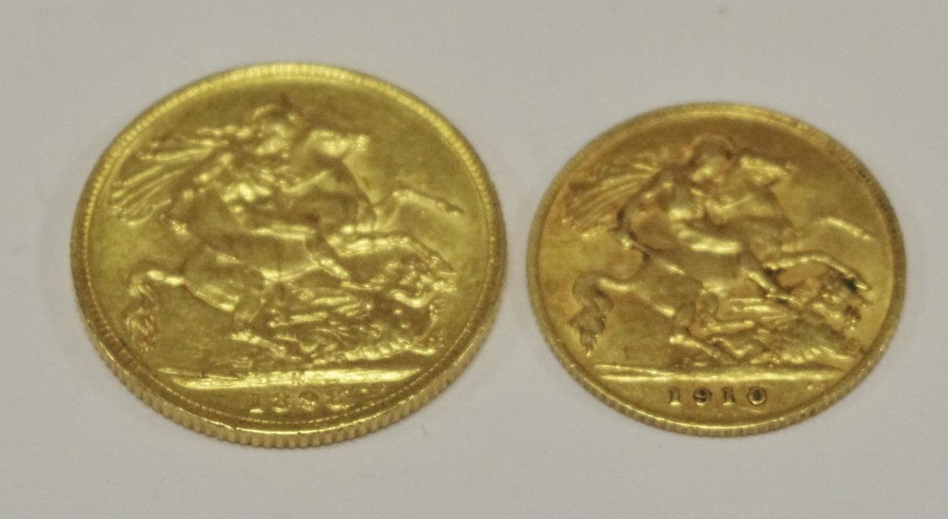 A Victorian Sovereign, 1898, Melbourne Mint; a half sovereign 1910 (2) - Image 2 of 2