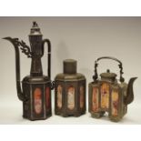 Chinese pacton 20th century libation set decorated with pictorial panels, some erotic