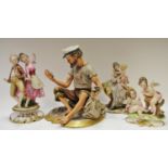 A Capodimonte figure 'Fisherman and Pearl', signed Volta; others unsigned including 'Bath Time', '