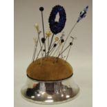 An Edwardian silver pin cushion hat pin stand, lift off padded cover,Bimingham 1909, qty hat pins