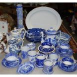 Blue & white including Spode Italian pattern tea & coffee pots; tea cups & saucers; mugs, sugar bowl
