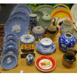 Decorative ceramics - Wedgwood Jasperware including Christmas plates, trinket pot and cover,kettle