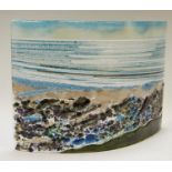 J Henshaw (contemporary) Pembrokeshire coast rock and sea glass mixed media, curved panel, 20cm x