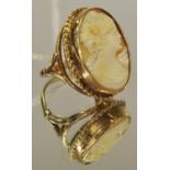 A 9ct gold cameo ring, the cameo depicting a Greek goddess 20 x 25mm, size O1/2