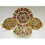 Royal Crown Derby - a wavy edge 1128 plate, 22cm; a pair of two handled 1128 bon bon dishes; an 1128