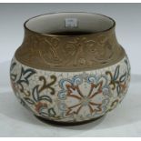 A late 19th century Langley Ware jardiniere, incised decoration with floral motif pattern with