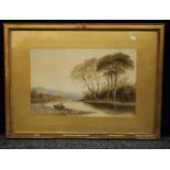 Cornelius Pearson Lake Killarney, figure in a boat signed, watercolour, label to verso