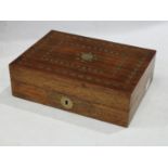 A Regency rosewood and brass marquetry work box, fitted interior, c.1820