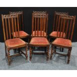 A set of six 20th century oak dining chairs, drop in seats, barley twist supports.(6)