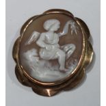 A 9ct rose gold mounted shell cameo brooch, carved with a cherub, 5.5cm, 11g gross