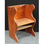 A rustic pitch pine farm house parlor chair, box back, shaped rounded sides, fixed panel seat, above