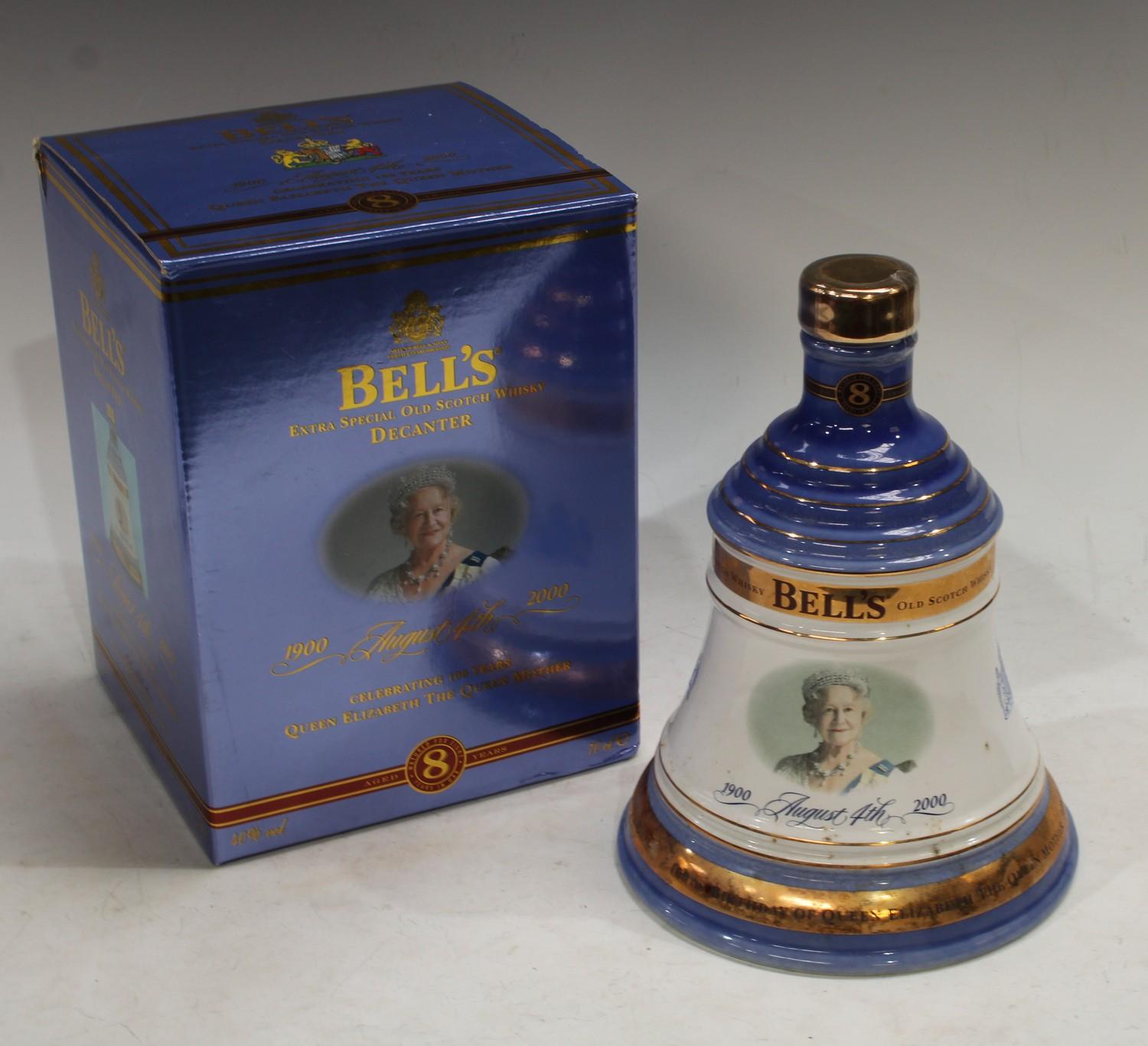 A Bell's Whisky decanter to commemorate 100 years of the Queen Mother, 1900 - 2000, with contents,