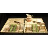 A set of Royal Crown Derby 1128 pattern fish knives and forks, cased; a set of Old Imari pattern tea