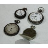 An early 20th century gun metal open faced pocket watch, engine turned dial; others; a French hunter