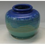 Langley pottery vase, ribbed body, decorated in various blue glazes, printed marks to base, 19cm