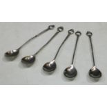 A set of five Turkish coffee spoons, star and crescent finials, .800 standard