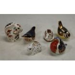A Royal Crown Derby paperweight, Coal Tit, gold stopper; others, Piglet, gold stopper; Bunny gold
