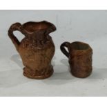 A late 19th century novelty miniature brown salt glazed stoneware character jug, Marriage Day and