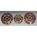 A pair of Royal Crown Derby Imari palette 1128 pattern dinner plates, printed marks, first