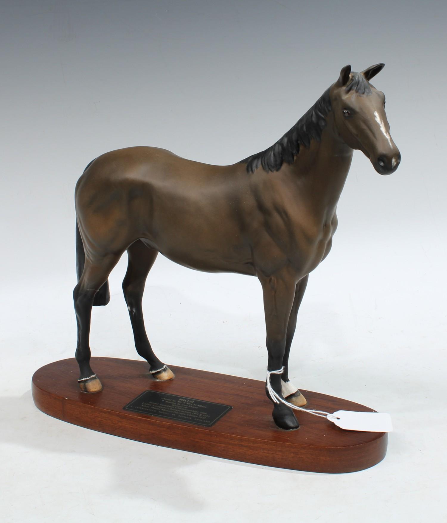 A Beswick Connoisseur model of a racehorse, Psalm, mounted on wooden base