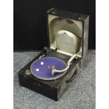 A Decca model 66 portable record player with winding handle, Inst No 58335