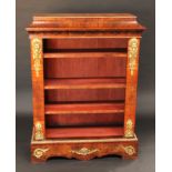 A Victorian Franglais gilt metal mounted walnut open bookcase, caddy top with matched veneers,