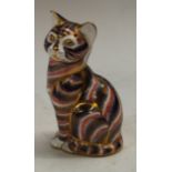 A Royal Crown Derby paperweight, Cat, gold stopper.