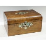 A Victorian walnut and abalone marquetry domed rectangular work box, c.1880