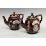 A late 19th century Bargeware teapot, treacle glaze, typically applied with stylised flowers,