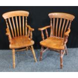 A pair of Country House lath-back open armchairs (2)