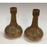 A pair of Lovatt Langley Art Nouveau vases, leadless glaze, mottled green stylised pattern on a