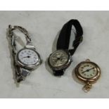 Two 925 silver wristwatches; a miniature gold plated fob watch