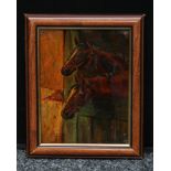 Victorian School Horses Heads over Stable Door oil on panel