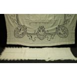 Textiles - a late 19th century king size Irish linen sheet, handworked cherub inserts on overlaps;