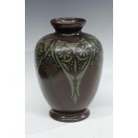 A Lovatts Langley Art Nouveau vase, glazed motif pattern on a brown glazed ground, impressed and