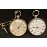 A Victorian silver openface pocket watch, cream dial, London 1849; another J Pawson Newark, London