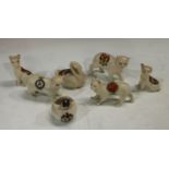 Isle of Man, Manx Interest - crested ware miniature animals, comprising Florentine China Manx cat