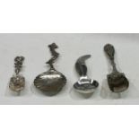 Caddy Spoons - a Continental silver caddy spoon, the haft as a rose; an American novelty caddy