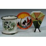 Ceramics - a Lorna Bailey fan shaped vase, Sunrise; a Mason's Ironstone Chartreuse planter; a