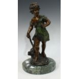 A bronze, Cupid, circular marble base, 40cm high, 19th century style