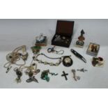 Costume Jewellery - an Art Deco glass necklace; a stop watch; brooches set with glass stones; a pine