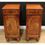 A pair of George/William IV mahogany pedestal cupboards, each rectangular top above a cockbeaded